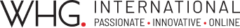 WHG International logo with tagline Passionate, Innovative, Online representing a modern digital-first global business brand